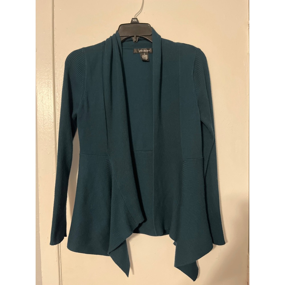 89th & Madison Forest Green Ribbed Open Front Draped Cardigan Sweater Small